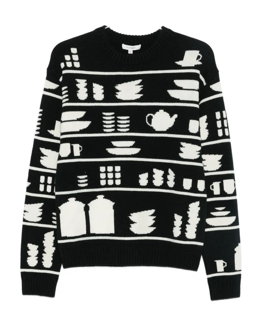J.W. Anderson Black Tableware-Pattern Crew-Neck Sweater for men