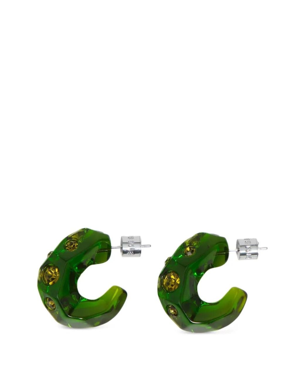 Bimba Y Lola Green Resin And Crystals Hoop Earrings