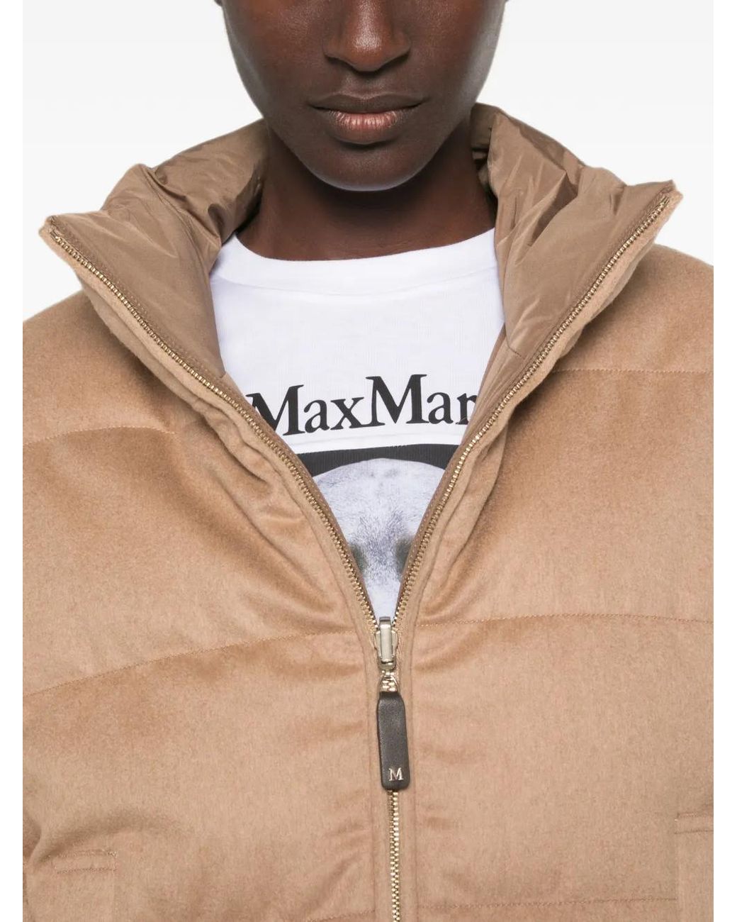 Max Mara Natural Mtcmora Camelwool Drap And Smooth Water-Repellent Taffeta Reversible Down Jacket