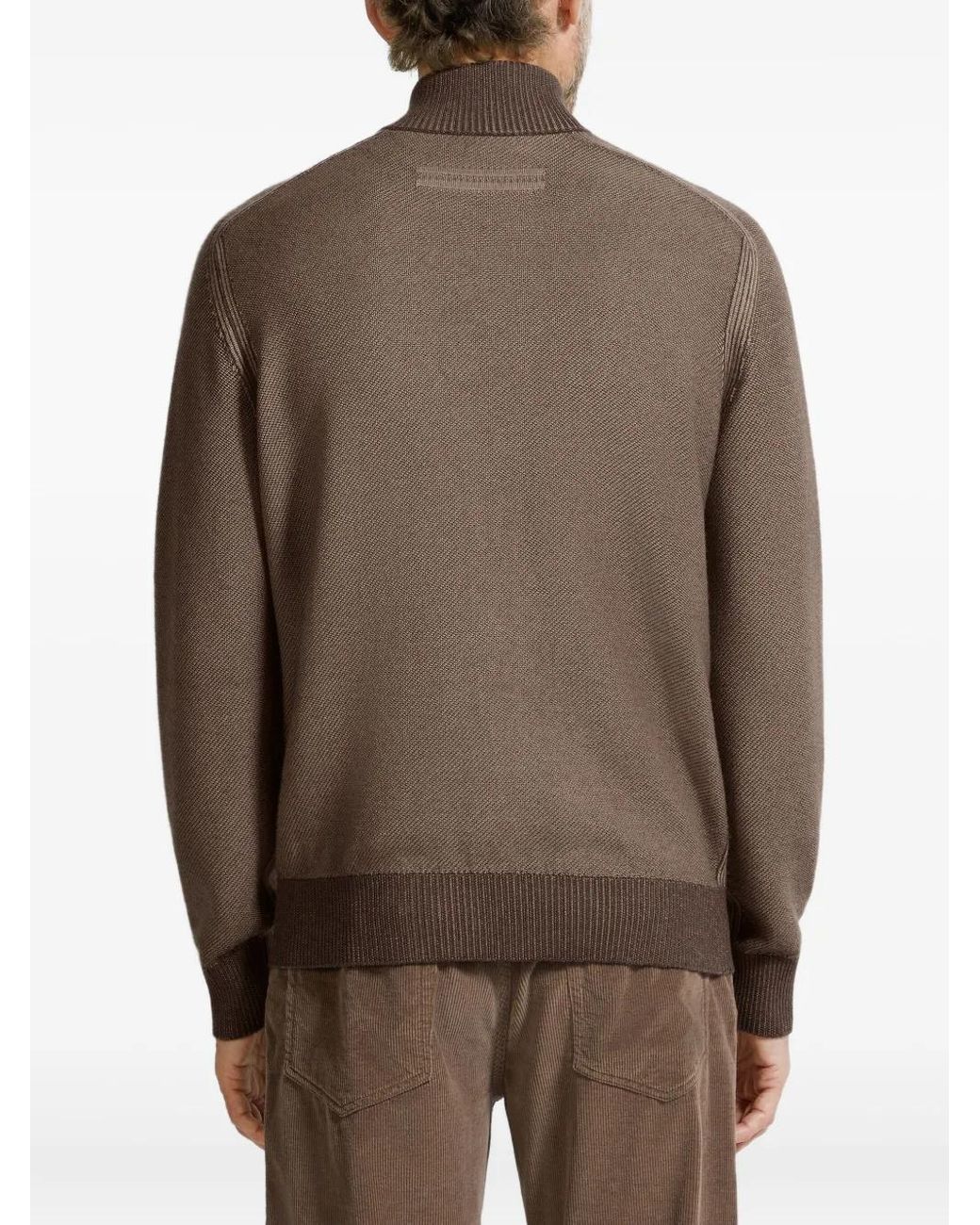 Zegna Brown Zip-Up Cardigan for men