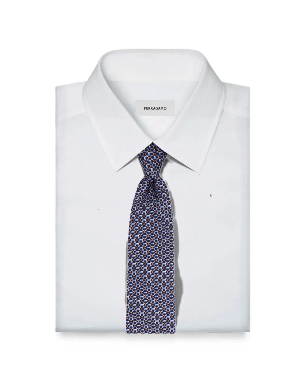 Ferragamo Blue Gancini Links Print Silk Tie for men