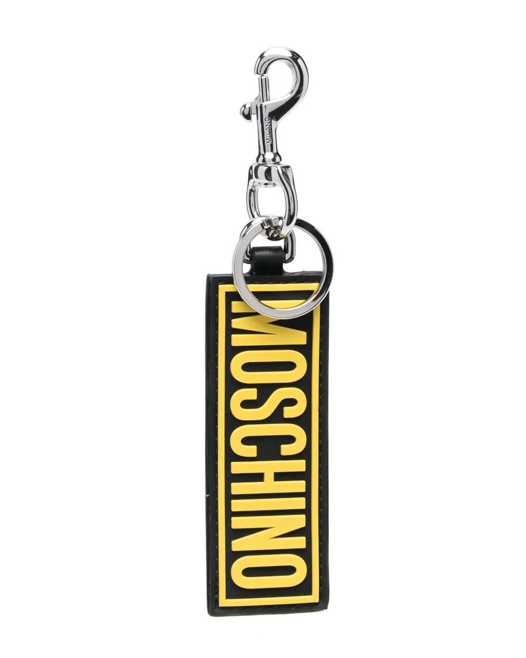 Moschino Metallic Embossed-Logo Leather Keyring for men