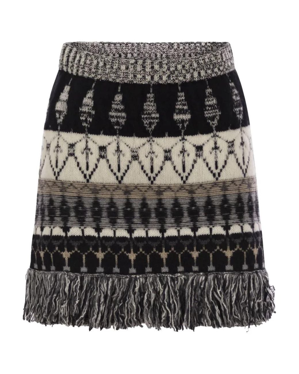 Vanisé Black Striped Jacquard Knitted Skirt