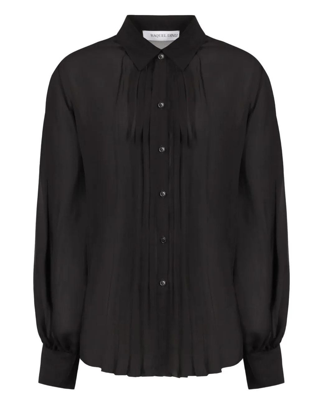 Raquel Diniz Black Pleated-Front Silk Shirt