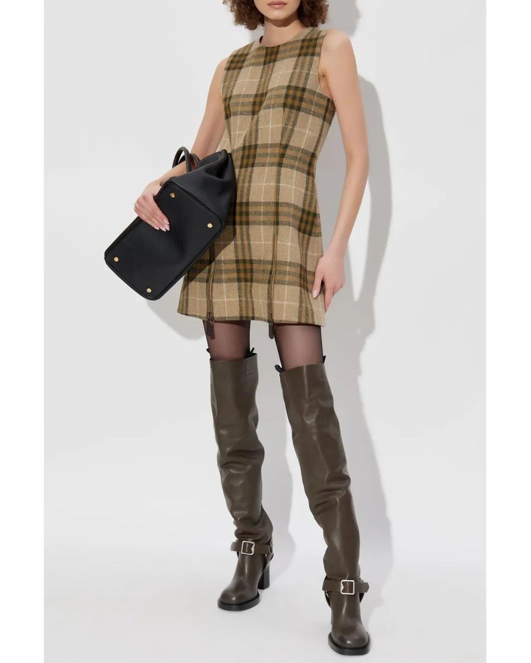 Burberry Brown Checked Mini Dress