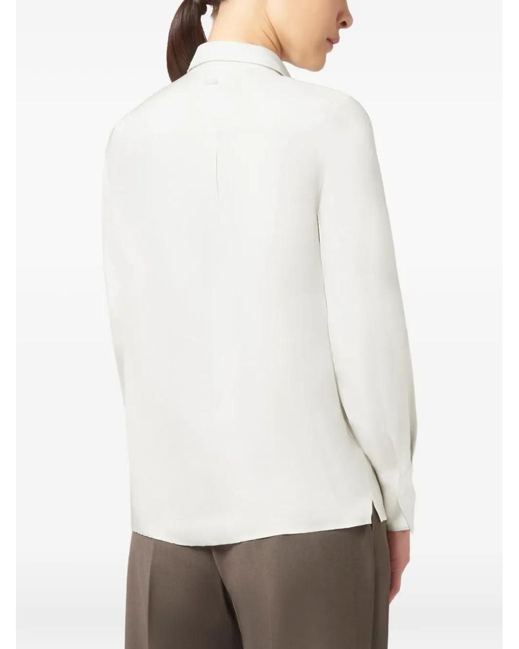 Paul & Shark White Silk Twill Long-Sleeve Shirt