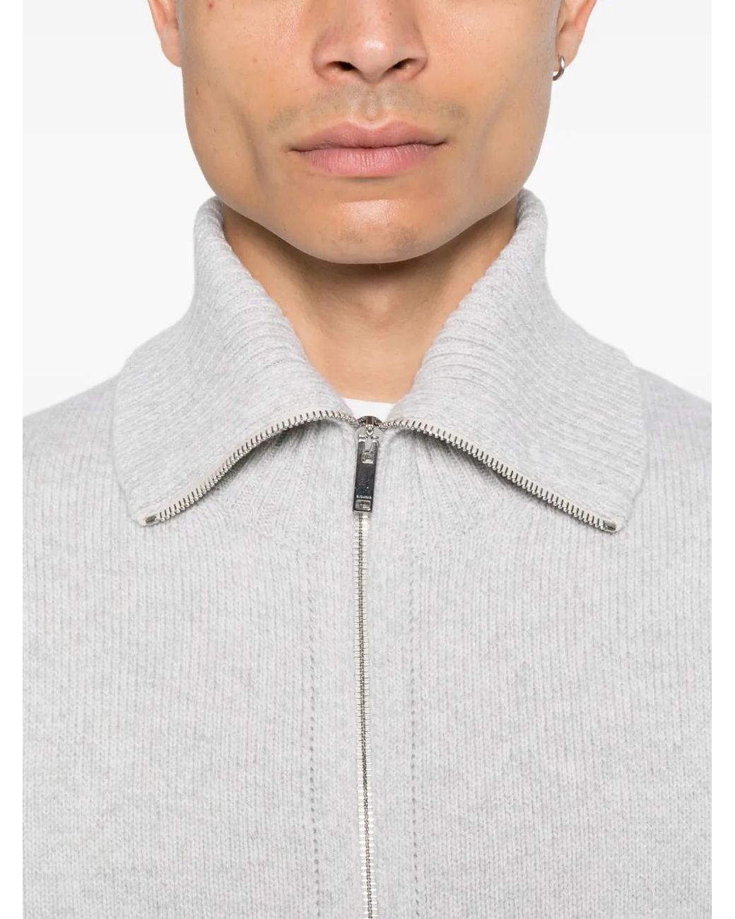 Zanone White Zip-Up Ribbed-Collar Cardigan for men