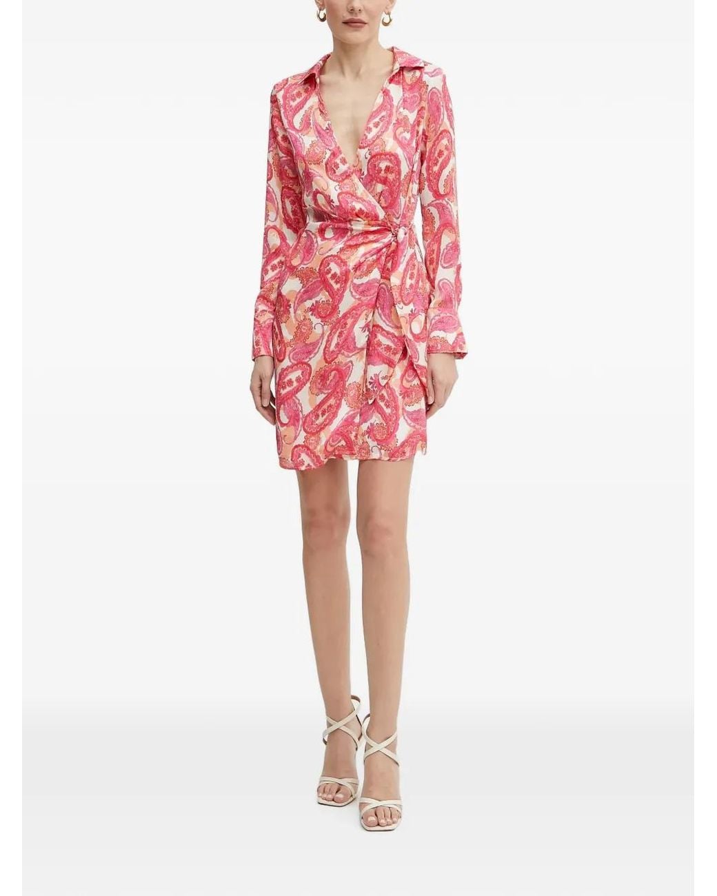 Morgan Pink Paisley-Print Wrap Mini Dress