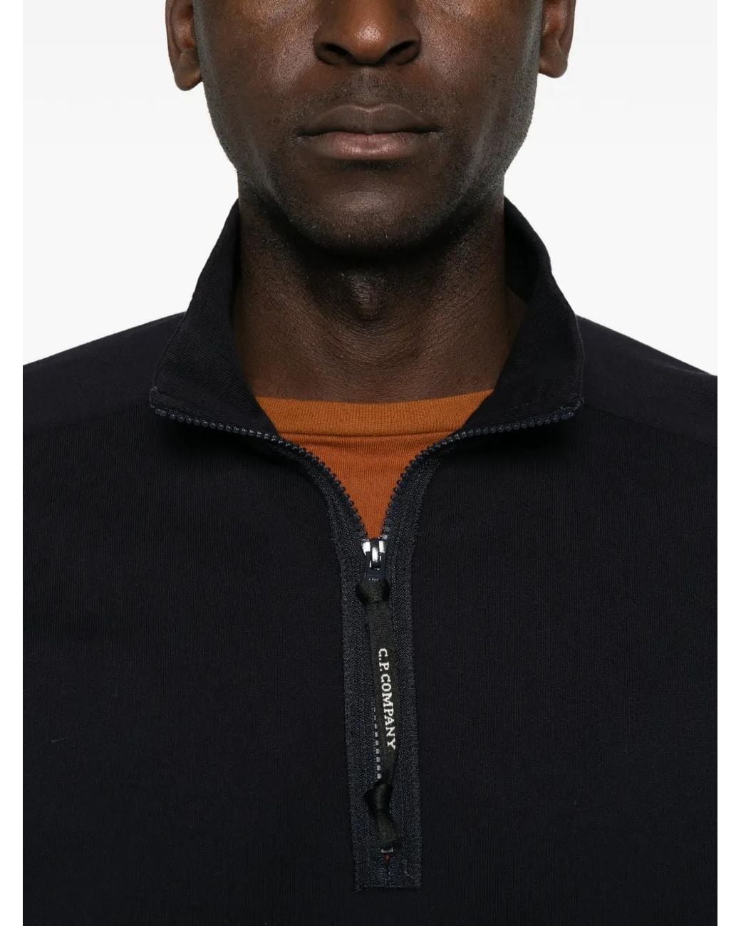 C P Company Black Lens-Detail Quarter-Zip Sweatshirt for men