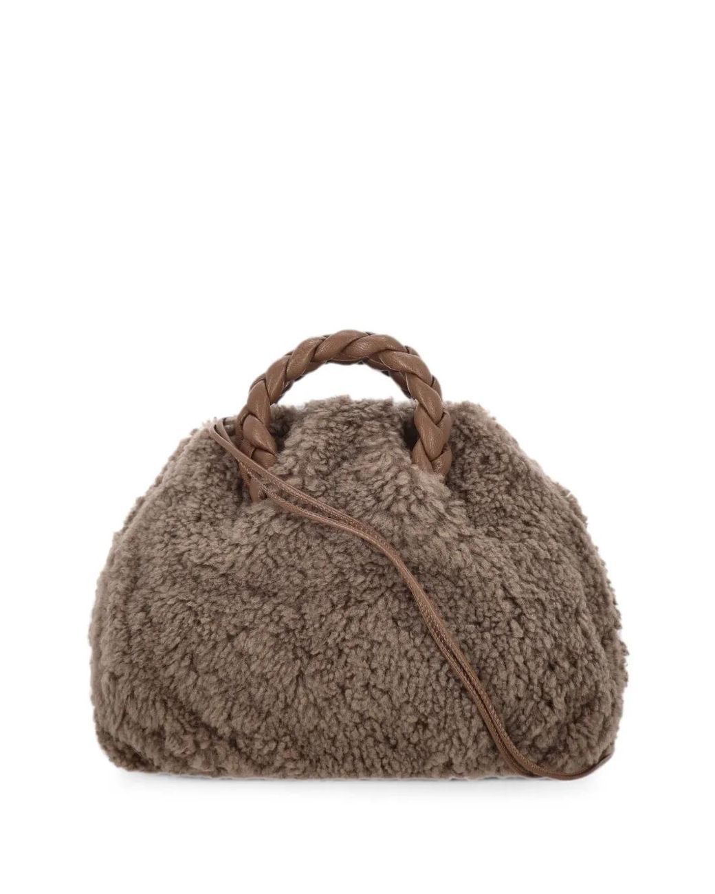 Hereu Brown Sac À Main En Peau Lainée À Anse Tressée