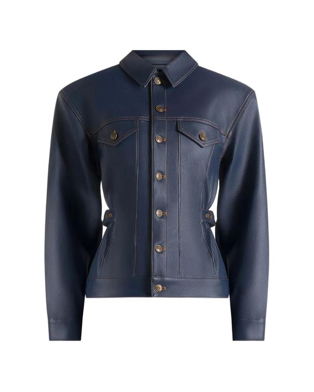 Manière De Voir Blue Karla Wax Effect Cinch Waist Jacket