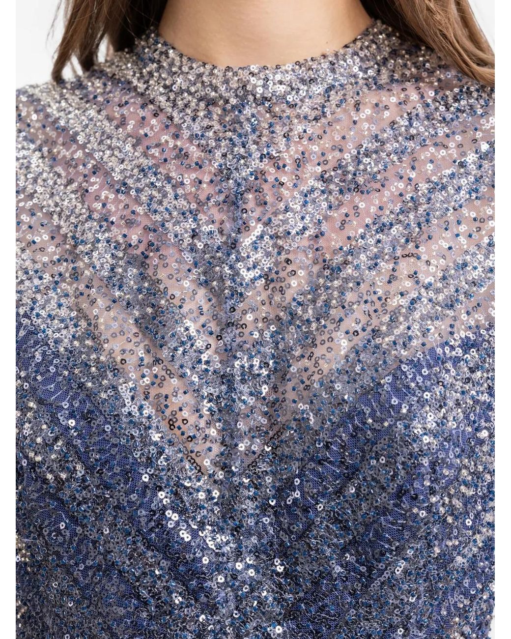 Gemy Maalouf Blue Beaded Sequinned Mini Dress