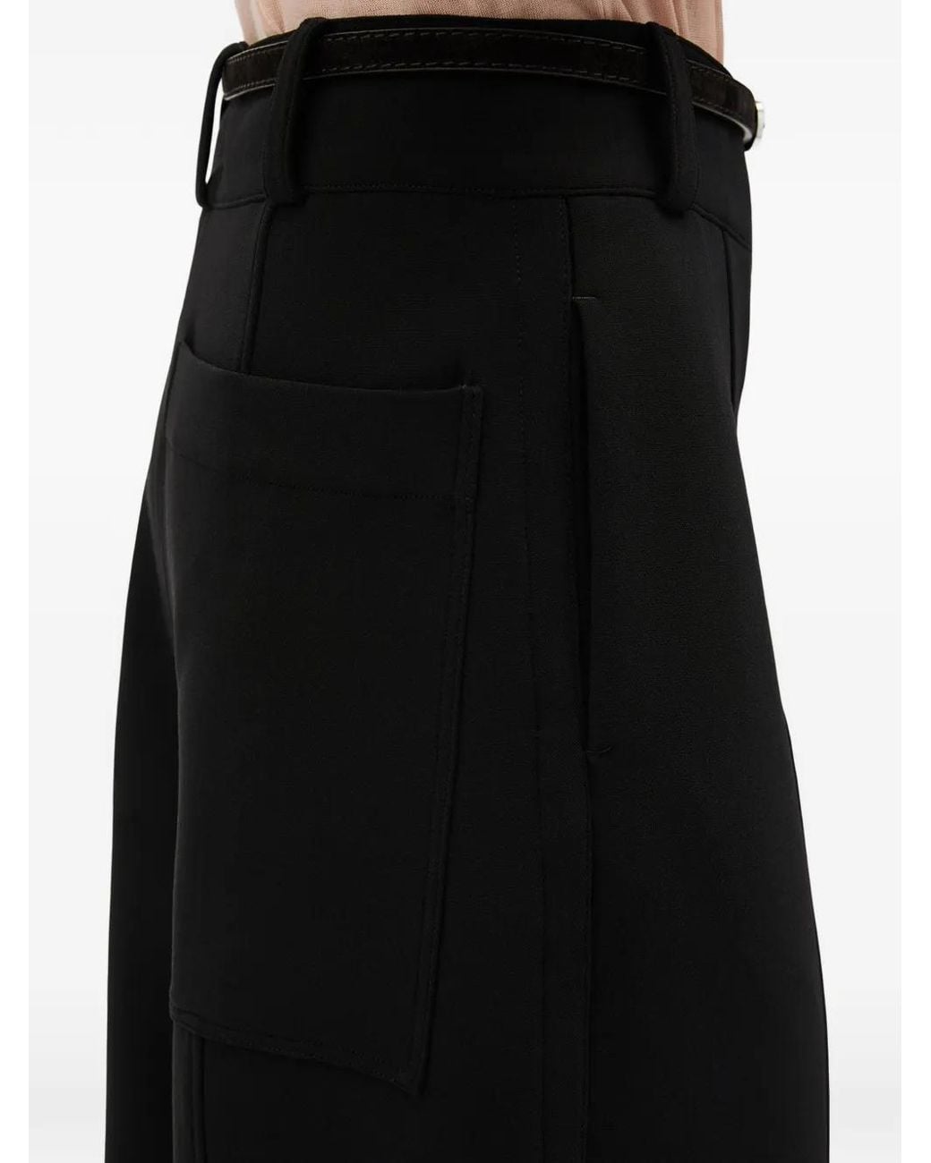 Another Tomorrow Black Topstitched Wide-Leg Trousers
