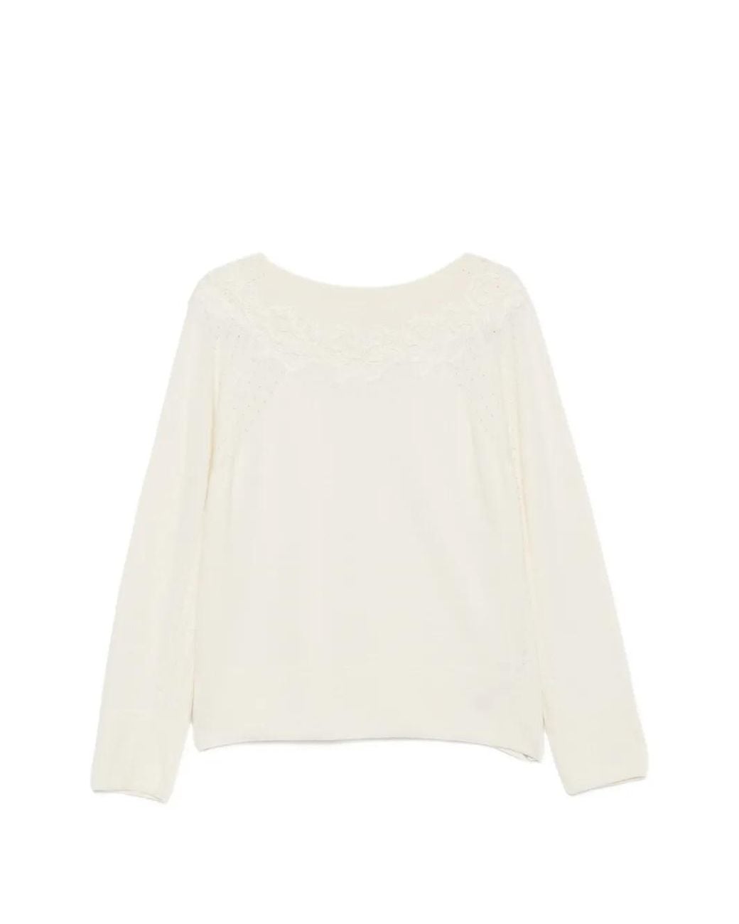 Ermanno Scervino White Lace-Trimmed Pointelle-Knit Sweater