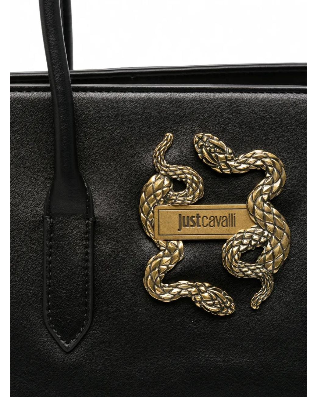 Just Cavalli Black Snake-Plaque Tote Bag