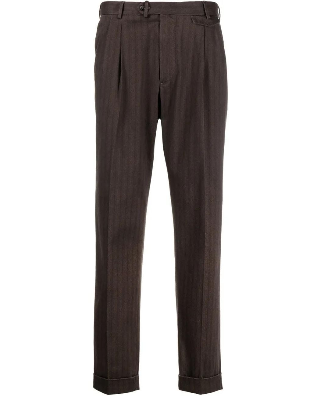 Dell'Oglio Gray Herringbone Cotton-Blend Tapered Trousers for men
