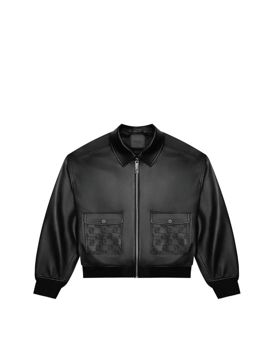 PLACE OF ELMS Black Monolink-Debossed Leather Jacket for men