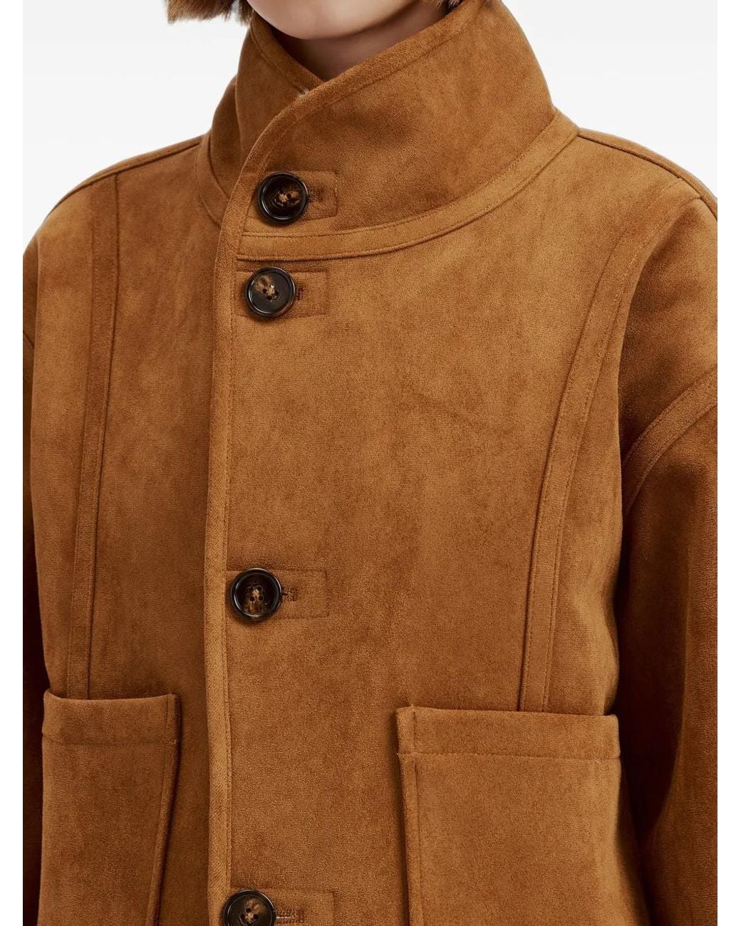 Izzue Brown Shearling-Trim Faux-Suede Jacket
