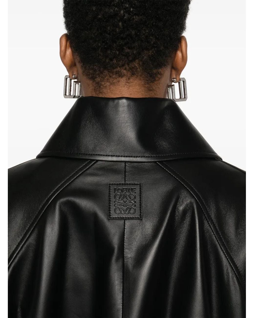 Loewe Black Drawstring-Hem Leather Jacket