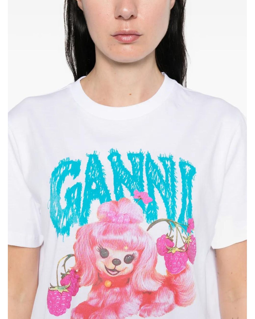 Ganni White Dog Graphic T-Shirt