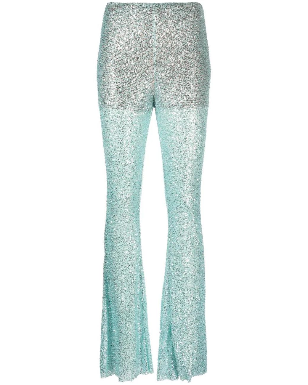 Self-Portrait Blue Sequin-Embellished Mesh Trousers