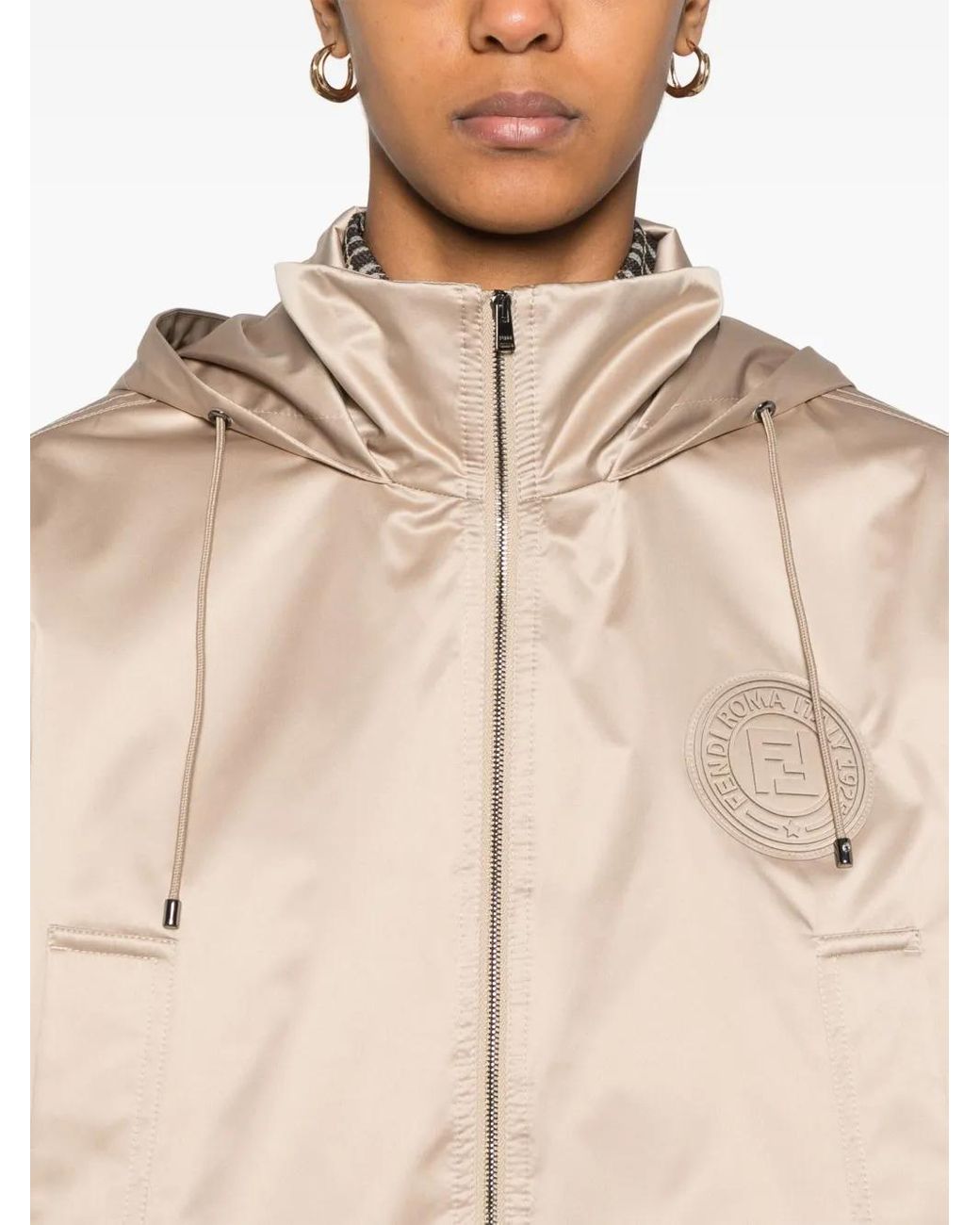 Fendi Natural Jacke Mit Logo-Patch