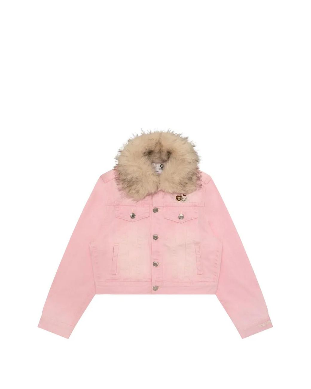 Aape By A Bathing Ape Pink Faux-Fur Trim Patch-Detail Denim Jacket