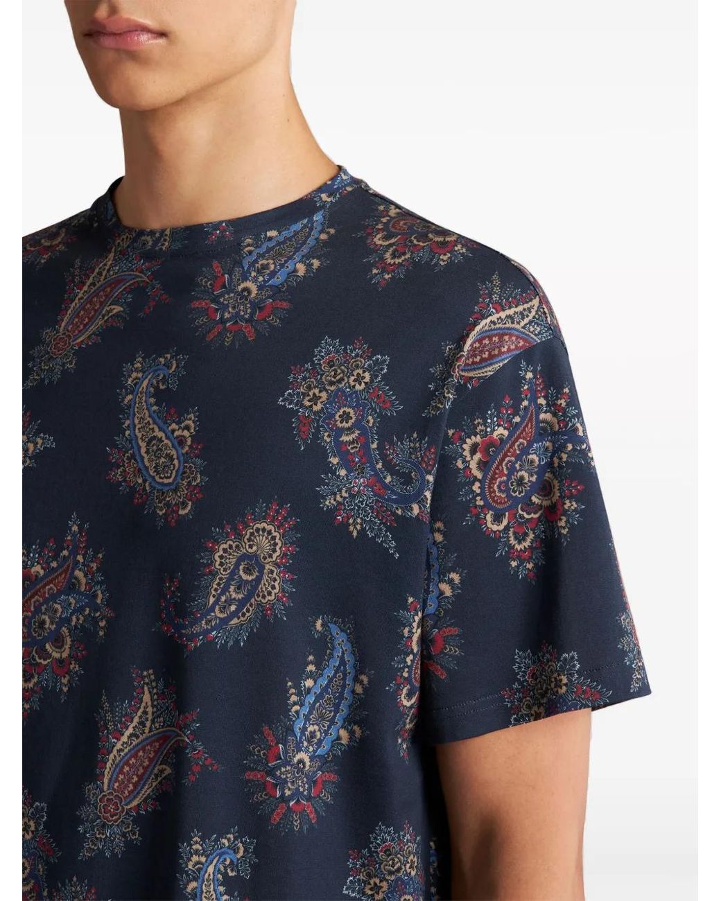 Etro Blue Printed Cotton T-Shirt for men