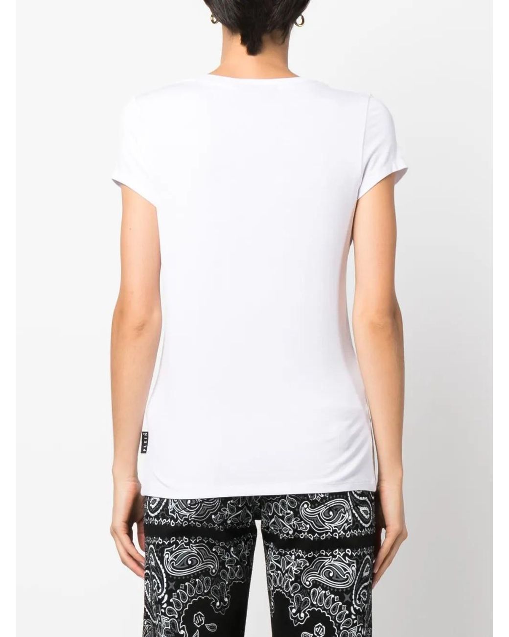Philipp Plein White Logo-Patch V-Neck T-Shirt