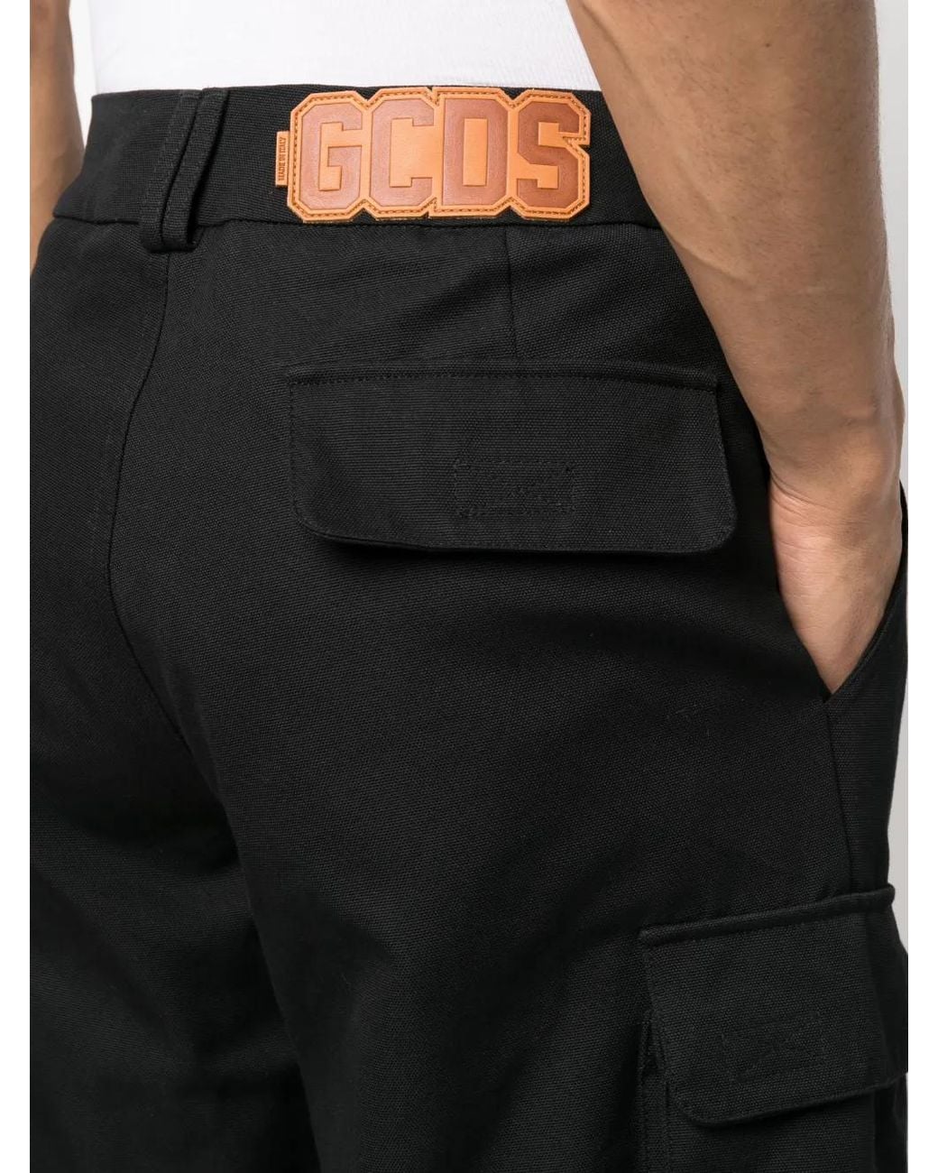 Gcds Black Logo-Patch Cargo Trousers for men