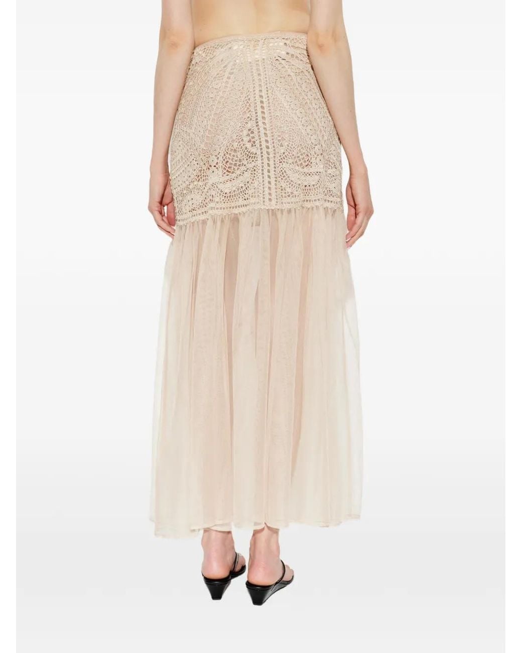 Ulla Johnson Natural Crochet-Knit Tulle Maxi Skirt