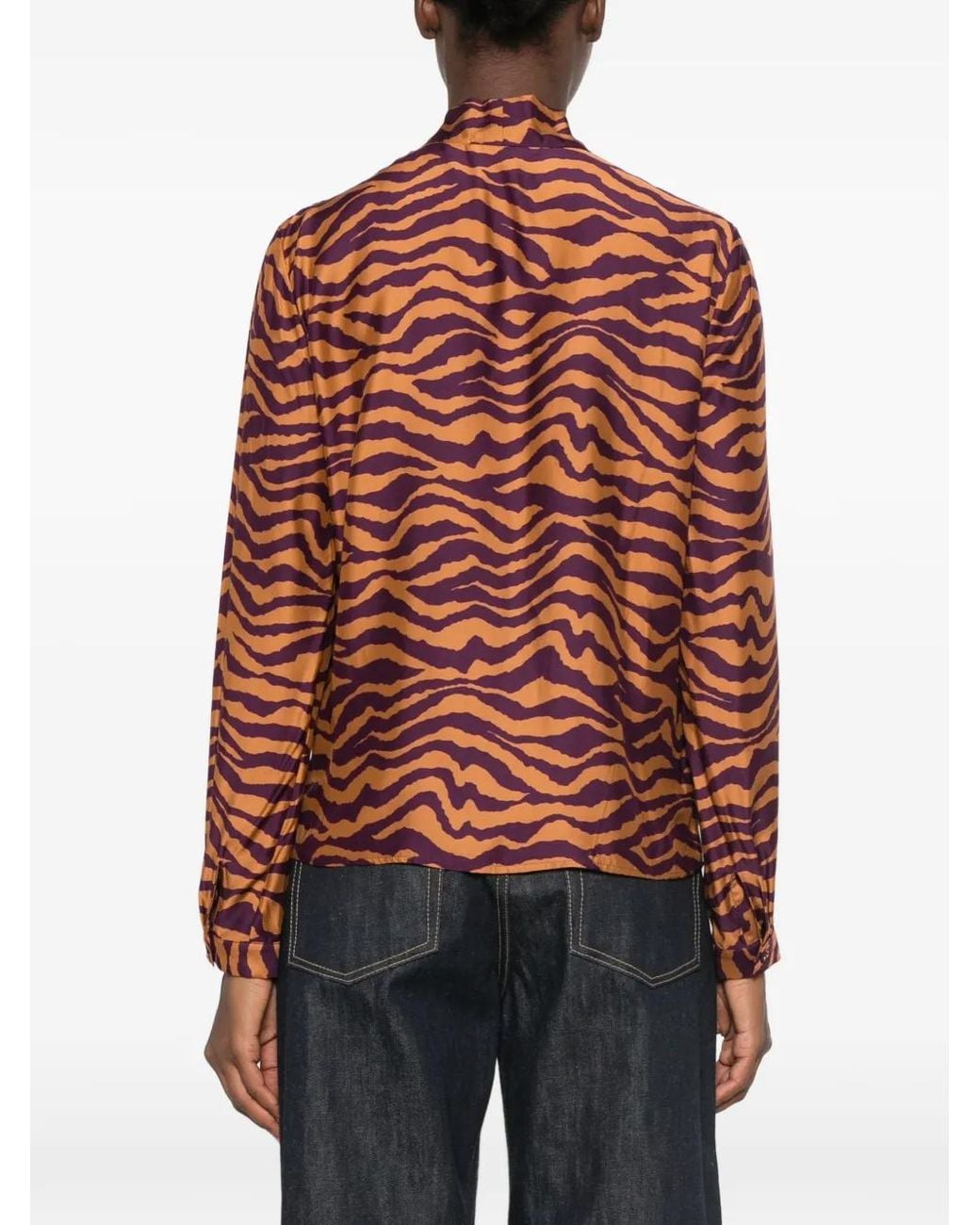 Kristina Ti Brown Blouse Imprimée À Col Lavallière