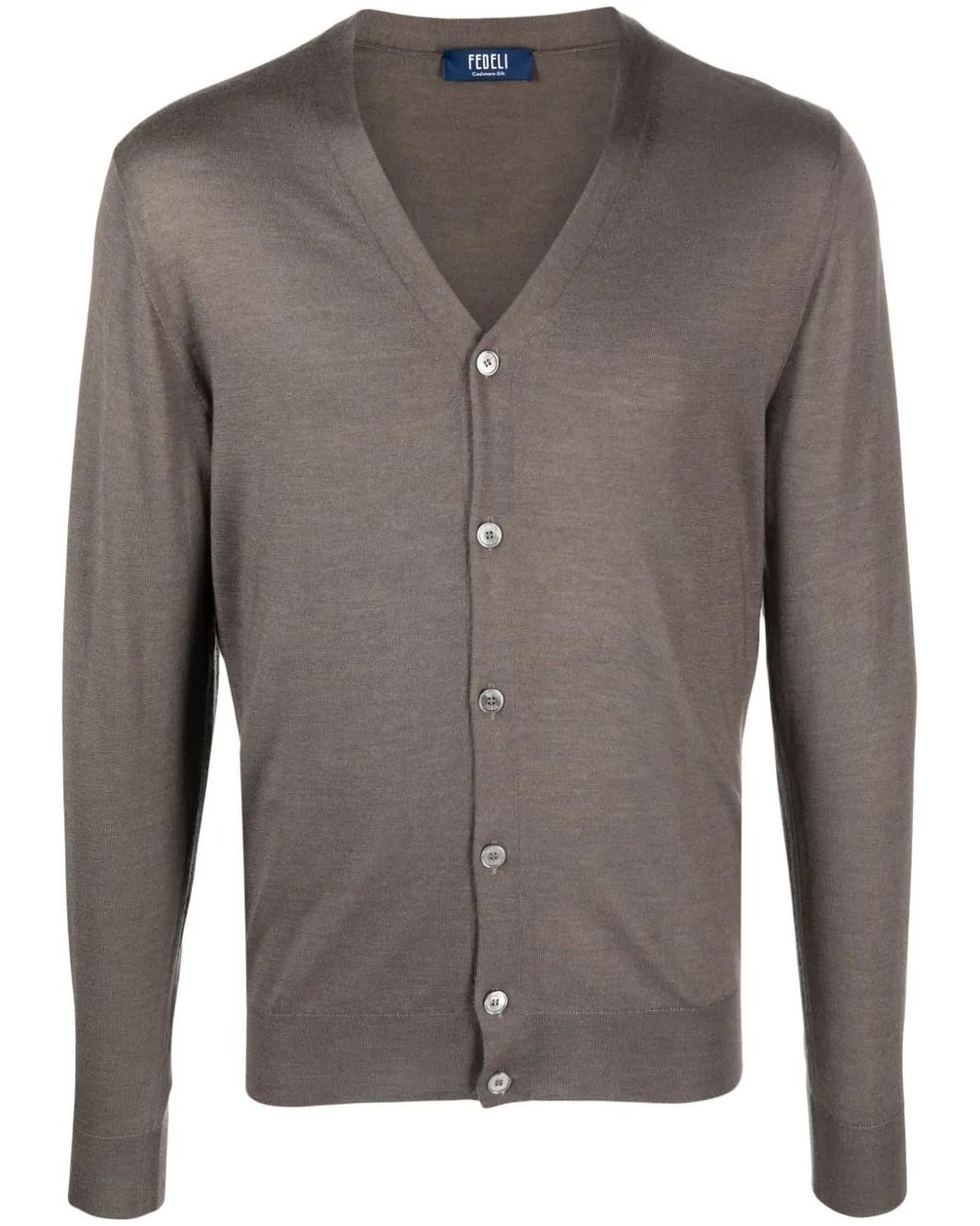 Fedeli Gray V-Neck Fine-Knit Cardigan for men