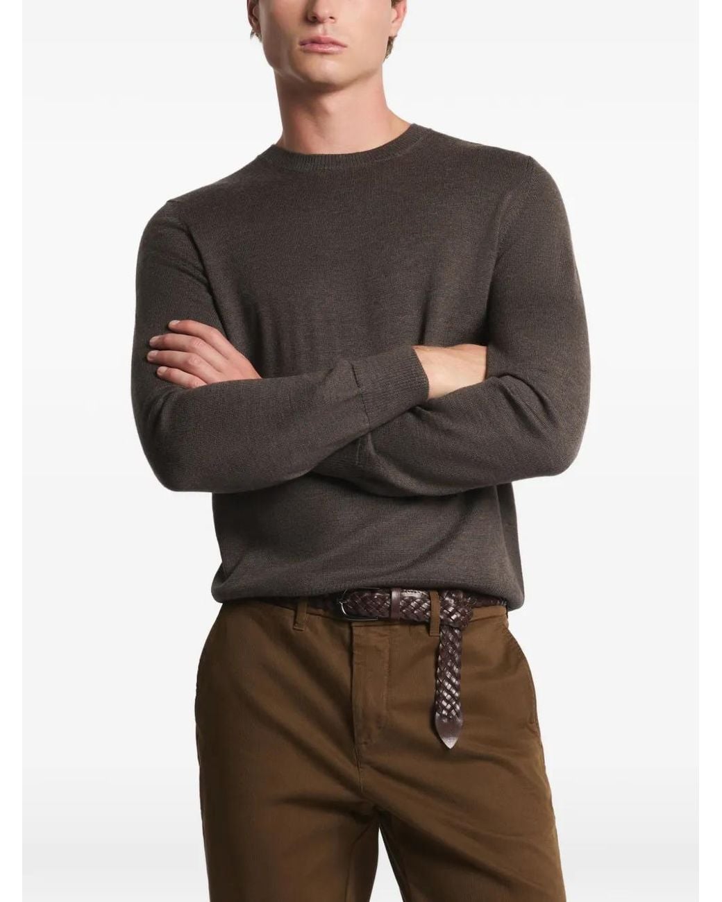 Fay Brown Crew-Neck Wool Sweater for men