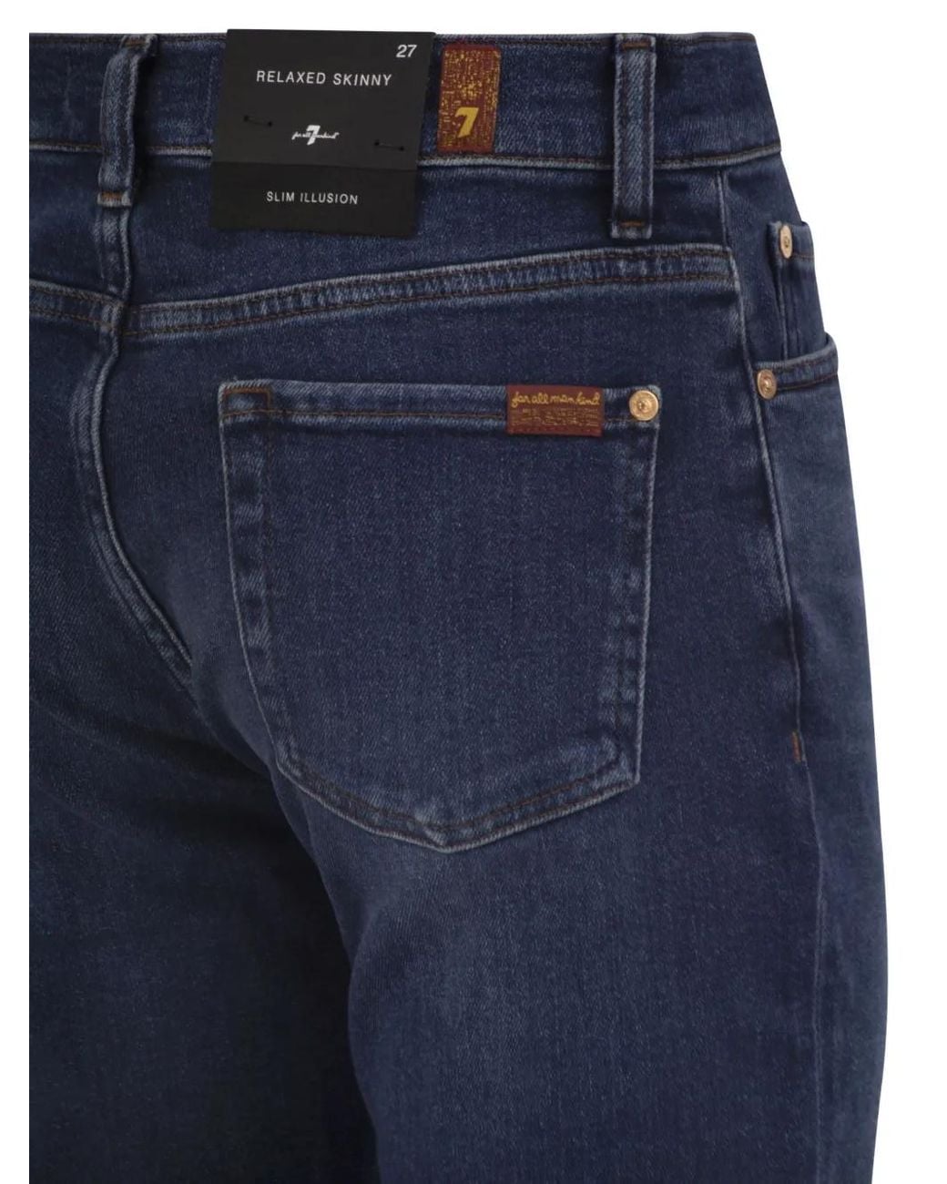 7 For All Mankind Blue Relaxed Skinny Turn-Up Hem Jeans