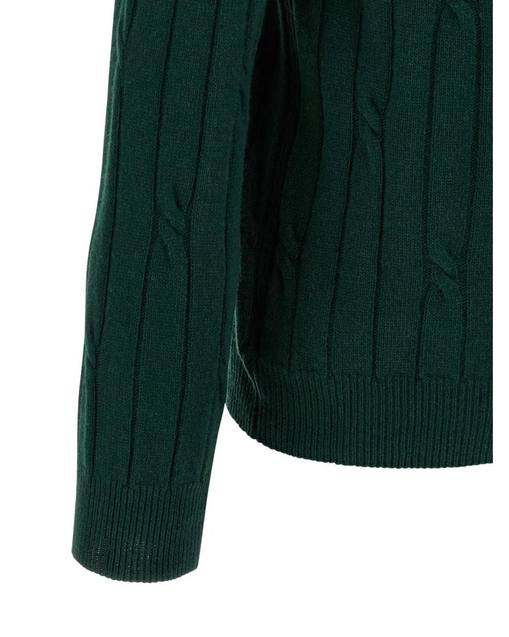 Zanone Green Cable-Knit Virgin Wool Polo Shirt for men