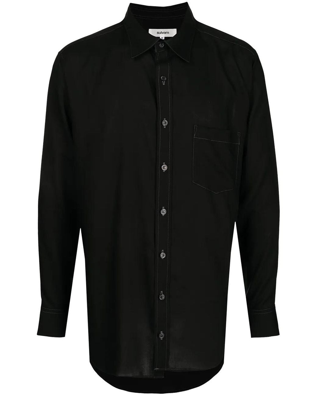Sulvam Black Contrast-Stitch Long-Sleeve Shirt for men
