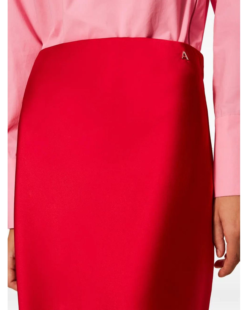 Twinset Red Long Satin Skirt