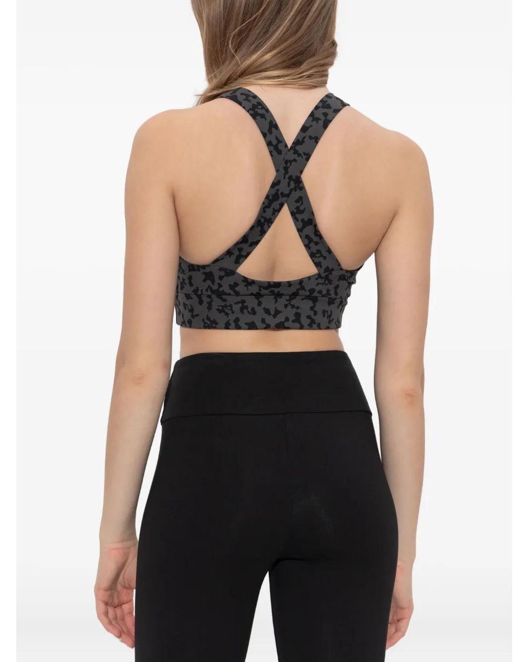 EA7 Black Cross-Back Leopard-Print Top