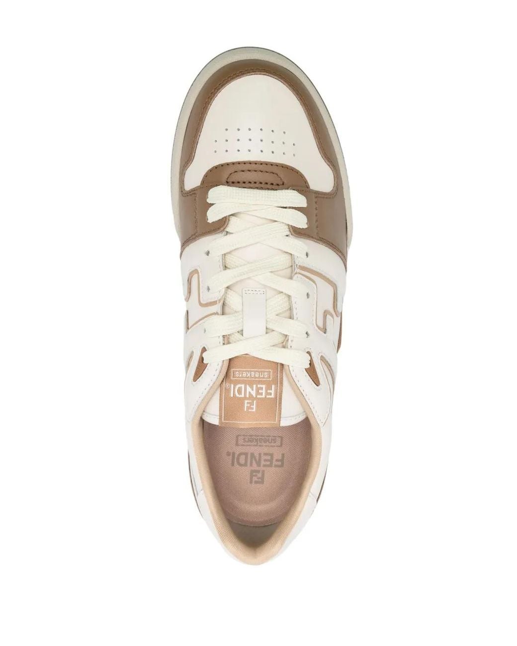 Fendi Brown Match Ff-Appliqué Leather Sneakers for men