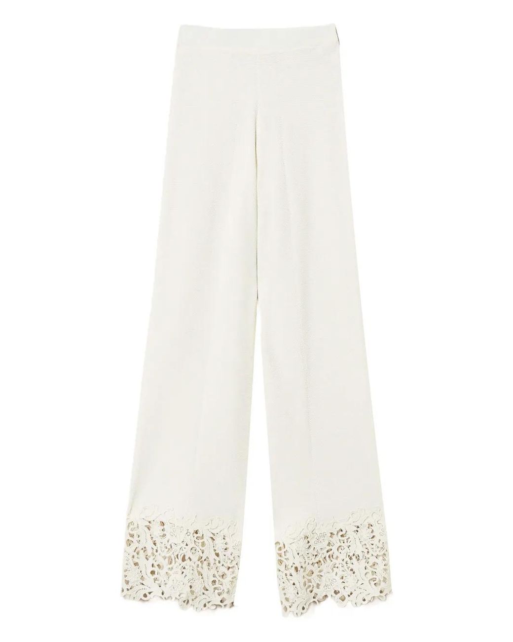 Twinset White Knit Trousers With Lace