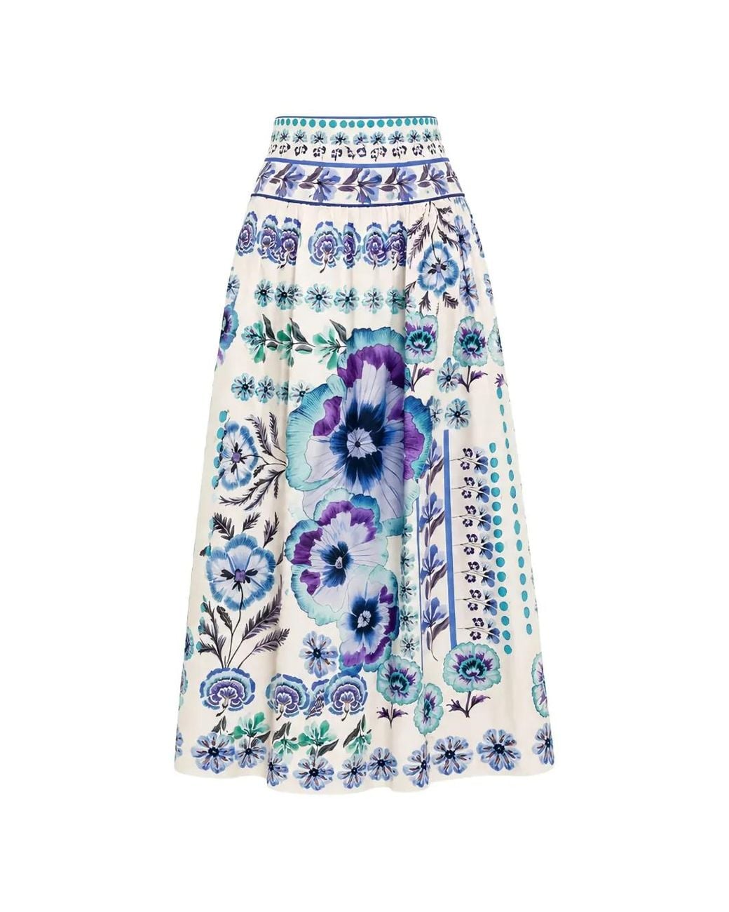 Carolina K Blue Cata Floral-Print Maxi Skirt