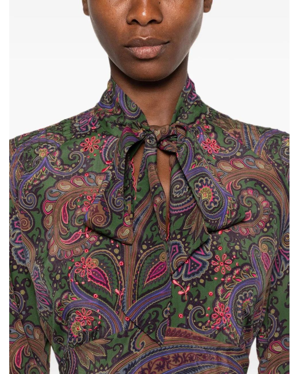 Etro Brown Paisley-Print Ruffled Mini Dress