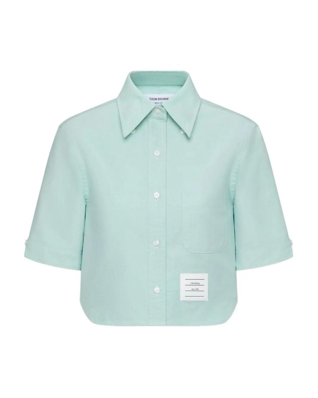 Thom Browne Blue Oxford Cropped Short Sleeve Shirt