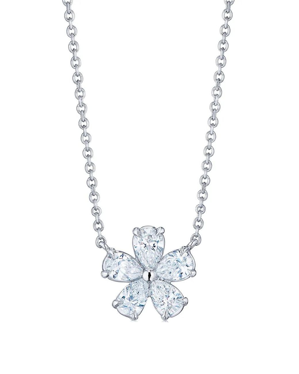 Kwiat Blue Platinum Cluster Floral Diamond Pendant Necklace