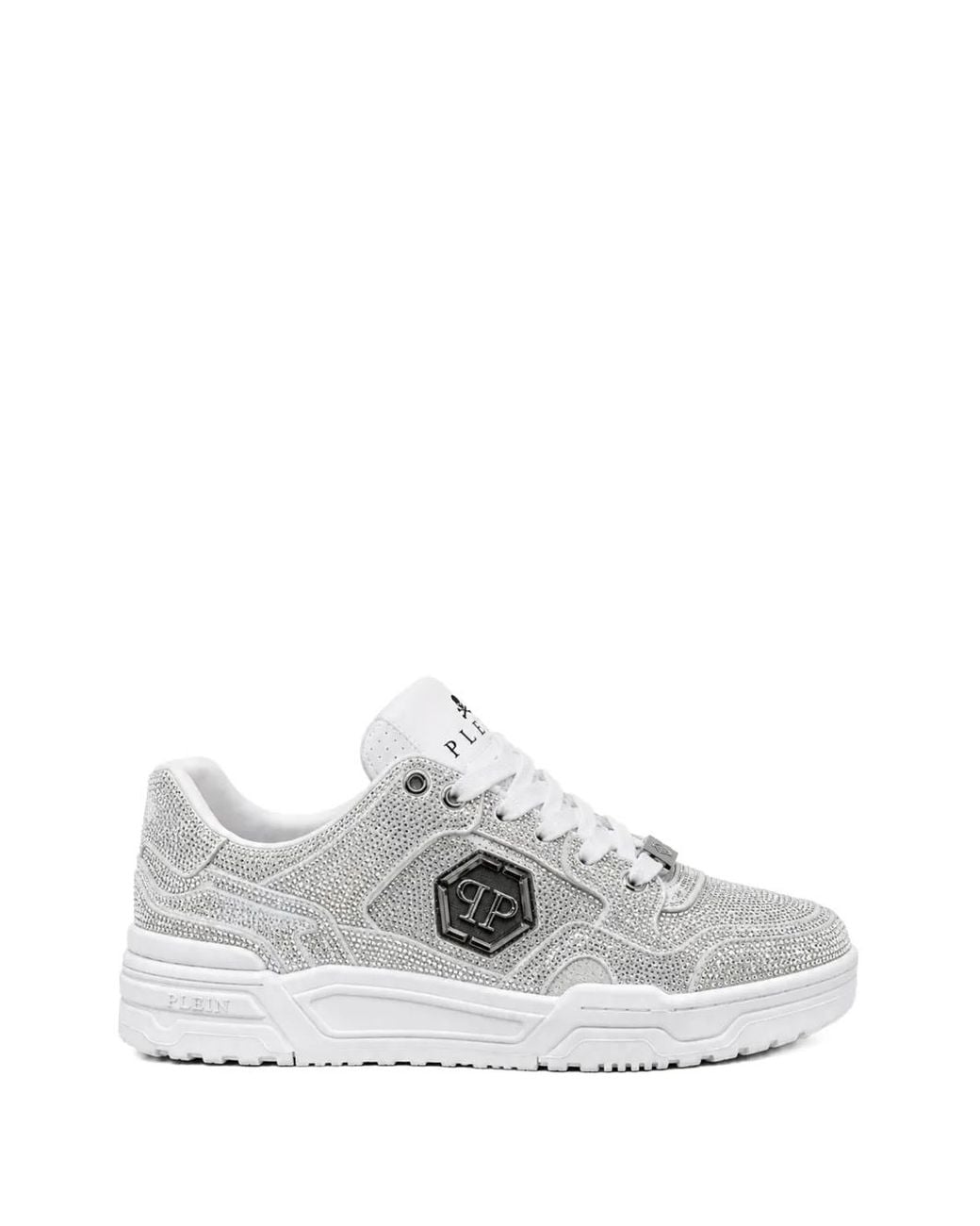 Philipp Plein White Low-Top Predator V2 Strass Sneakers