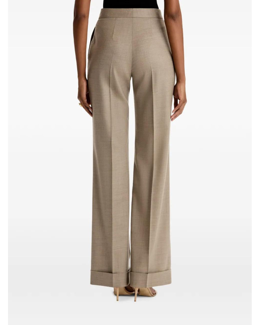 Oscar de la Renta Natural Wool-Blend Wide-Leg Pant
