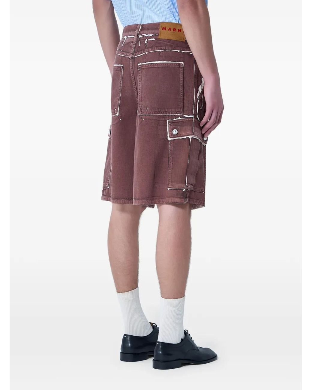 Marni Brown Screen-Printed Denim Cargo Shorts for men