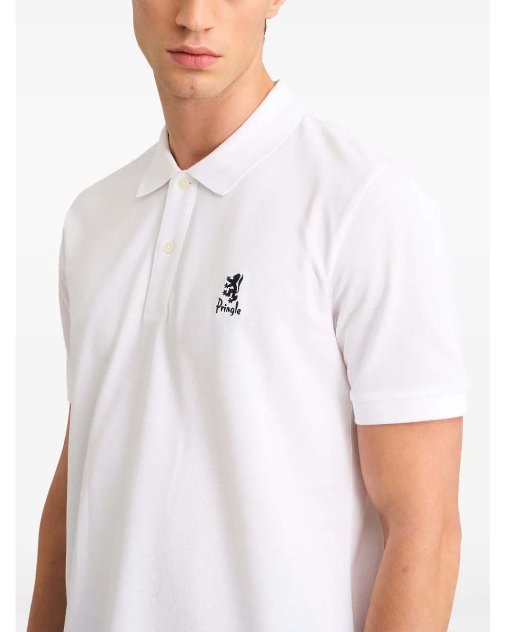 Pringle of Scotland White Embroidered-Logo Piqué Polo Shirt for men