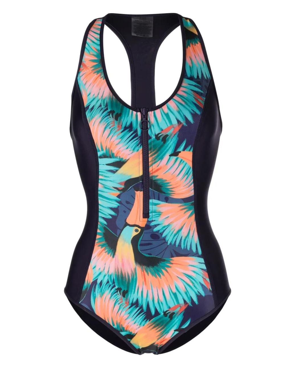 Duskii Blue Tucan-Print Zip-Up Swimsuit